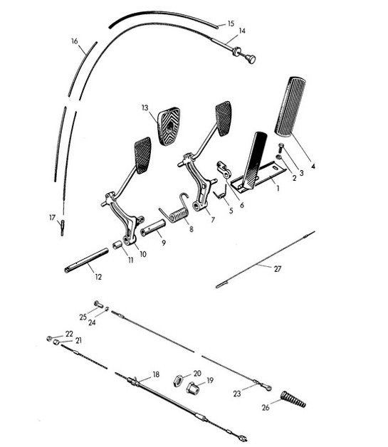 Diagram 702-000 Porsche Boxster 25 Years 718 4.0L PDK (400 Bhp) Hand Lever System, Pedal Cluster 