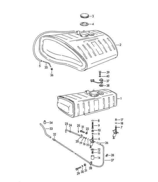Diagram 201-000 Porsche 968 涡轮增压 S 3.0L 1993-94 燃油系统、排气系统