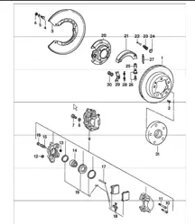 Freno de disco trasero, freno de mano 911 1974-77