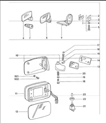 Interior mirror, door mirror 911 1974-77