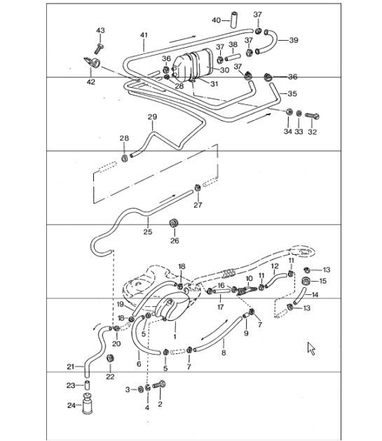 Diagram 201-30 Porsche Cayenne Turbo / Turbo S 4.8L 2007>> Fuel System, Exhaust System