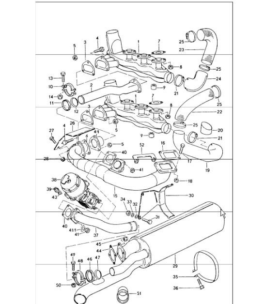 Diagram 202-00 Porsche 996 (911) (1997-2005) Sistema di alimentazione, sistema di scarico