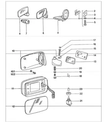 interior mirror, door mirror 911 TURBO 1975-77