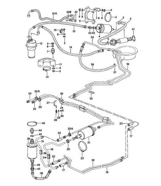 Diagram 201-015 Porsche 924 (1977-1988) Fuel System, Exhaust System