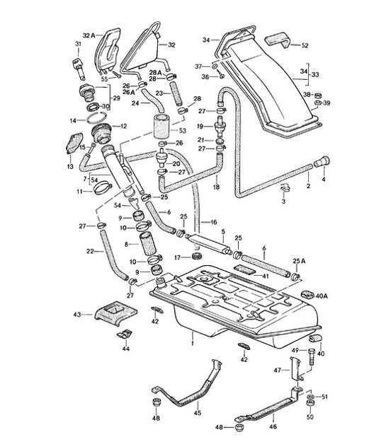 Diagram 201-001 Porsche Boxster 986/987/981 (1997-2016) Fuel System, Exhaust System