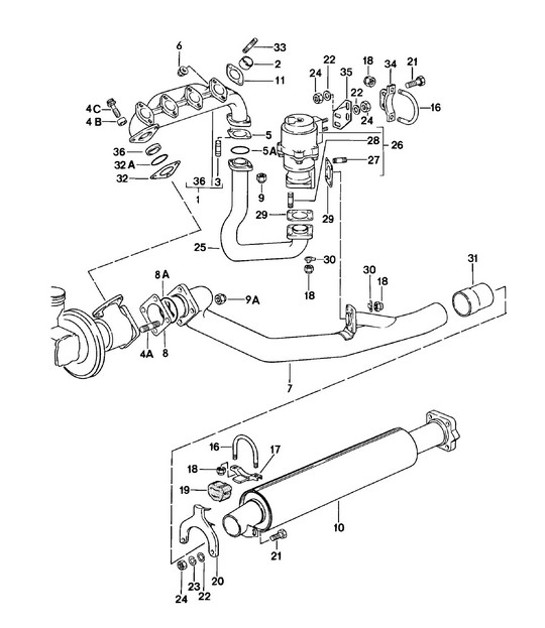Diagram 202-005 Porsche 924 (1977-1988) Fuel System, Exhaust System