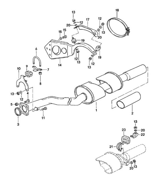 Diagram 202-020 Porsche 924 (1977-1988) Fuel System, Exhaust System