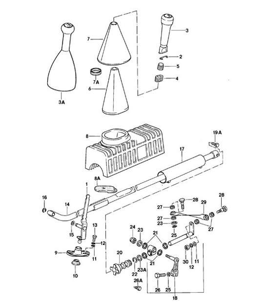 Diagram 701-000 Porsche 924 (1977-1988) Hand Lever System, Pedal Cluster 