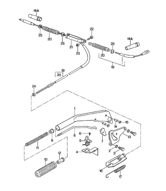 Diagram 701-015 Porsche 924 (1977-1988) Sistema a leva manuale, gruppo pedali 