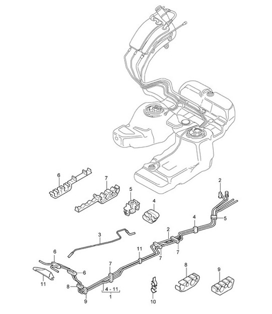 Diagram 201-05 Porsche Cayenne 9PA (955) 2003-2006 Fuel System, Exhaust System
