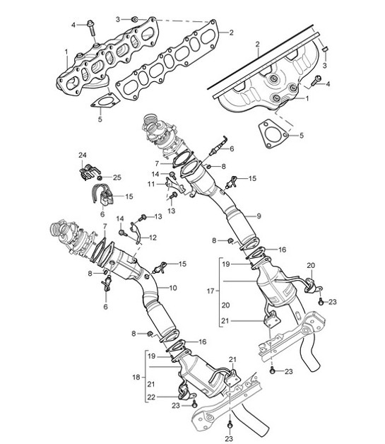 Diagram 202-05 Porsche Cayman 718 2.0L Schaltgetriebe (300 PS) Kraftstoffsystem, Abgassystem