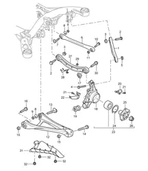 Eje trasero / Porta rueda / Horquilla / Barra de dirección / Buje de rueda / Protector contra piedras Cayenne 9PA (955) 2003-06