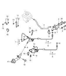 Clutch actuation / Clutch master cylinder / Clutch pipeline (PR:G0L, 6-Speed manual) Cayenne 9PA (955) 2004>> Clutch actuation / Clutch master cylinder / Clutch pipeline (PR:G0L, 6-Speed manual) Cayenne 9PA (955) 2004>>