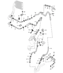 Heating with Auxiliary air conditioner and Auxiliary heater / Feed line  / Return line / Heat exchanger / Rear  (PR:7VE,7VL,9AH) Cayenne 9PA (955) 2003-06