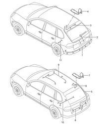 Wiring harnesses / Rear end / Rooflining / Fuel tank / Anti-lock brake system / Brake pad wear indicator /  Rear axle Cayenne 9PA (955) 2003-06