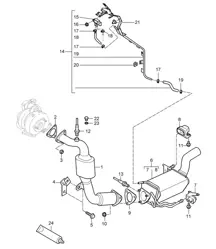 Exhaust system / Exhaust pipe with: Catalytic converter / Diesel particle filter / Control line (PR:D50) Cayenne 9PA1 (957) 3.0L Diesel 2007-10