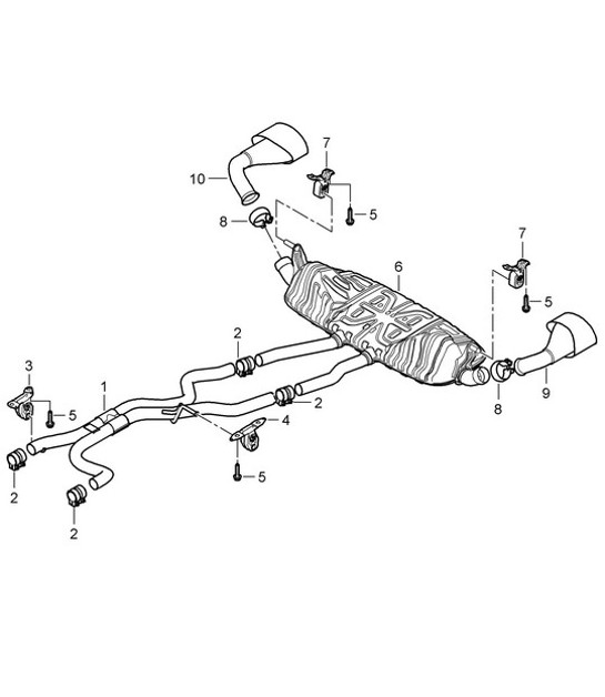 Diagram 202-015 Porsche Cayenne Turbo / Turbo S 4.8L 2007>> Sistema di alimentazione, sistema di scarico