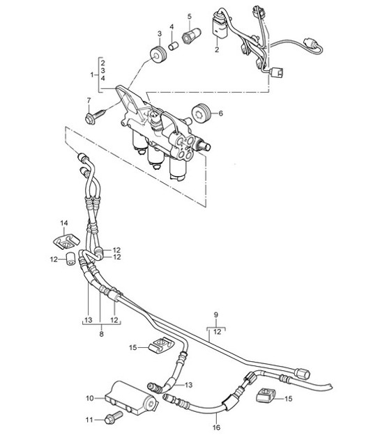 Stabilisatorstang / Kleppenblok / Verbinding / Drukleiding (PR:0AW) Cayenne 9PA1 (957) 2007-10