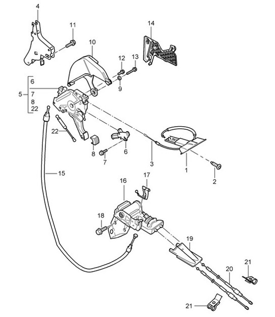 Diagram 701-005 Porsche Cayenne 9PA (955) 2003-2006 Hand Lever System, Pedal Cluster 