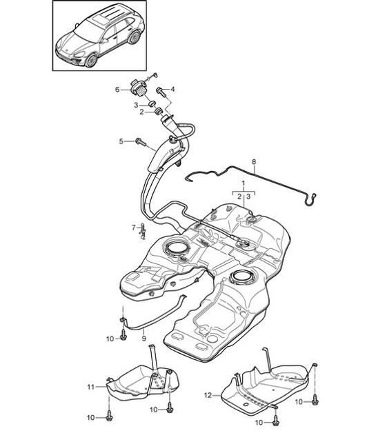 Diagram 201-005 Porsche Panamera S V8 4.8L Sistema di alimentazione, sistema di scarico