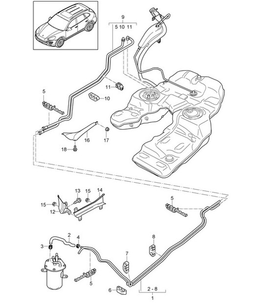 Diagram 201-030 Porsche Cayenne 3.2L V6 2003>> Fuel System, Exhaust System