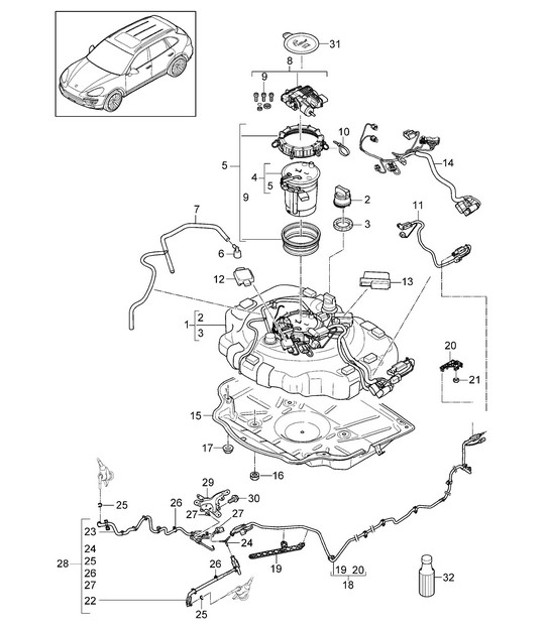 Diagram 202-029 Porsche 997 MKII 卡雷拉 C4 3.6L 2009>> 燃油系统、排气系统
