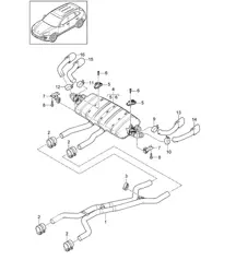 Exhaust system / Sport version / Front silencer / Rear silencer / Tailpipe (PR:DU2,DU3, DT1,DT5,0P8, 0P9) Cayenne 92A (958) 4.8L 2011-18
