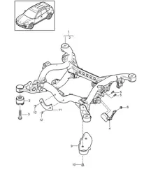 Asse posteriore / Telaio ausiliario sospensioni / Regolazione assetto fari / Sensore di livello / Protezione antisassi (PR:1BA,1BW, 1BK,1BH,1BZ) Cayenne 92A (958) >>2014