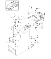 Kältemittelkreislauf mit: Zusatzklimaanlage (PR:9AD,0K1, D19,L0R - Rechtslenker) - VORNE - Cayenne 92A (958) 3.0L HYBRID >>2014