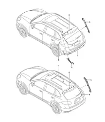 Kabelbomen / Achterkant / Dakbekleding / Antiblokkeerremsysteem. -abs- / remblokslijtage-indicatie / Achteras Cayenne 92A (958) >> 2014