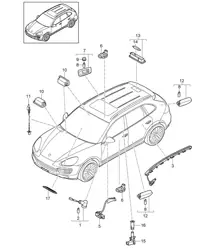 车内灯 / 行李箱灯 / 车门警告灯 / 脚部空间灯 / 照明灯 / 车外后视镜 Cayenne 92A (958) >>2014