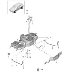 Réservoir de carburant avec : Accessoires (Modèle : CTMA,CTM, CTLA,CTL, CNCC,CNC, CYNA,CYPA, CYP,CYNB, DCNA,DCN, DHKA,DHK) 95B.1 Macan 2.0L / 3.0L / 3.6L 2014- 18