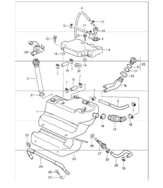 Diagram 201-00 Porsche 964 (911) (1989-1994) Fuel System, Exhaust System