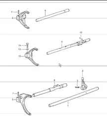 shift rods, shift forks 964 1989-94