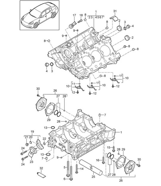 Diagram 101-045 Porsche Cayenne Turbo / Turbo S 4.8L 2007>> Motore