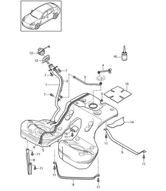 Diagram 201-000 Porsche 996 C4 3.4L 1997-08/01 Fuel System, Exhaust System