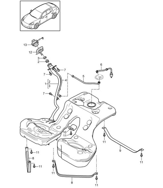 Diagram 201-005 Porsche Panamera 970 MK1 (2009-2013) Fuel System, Exhaust System