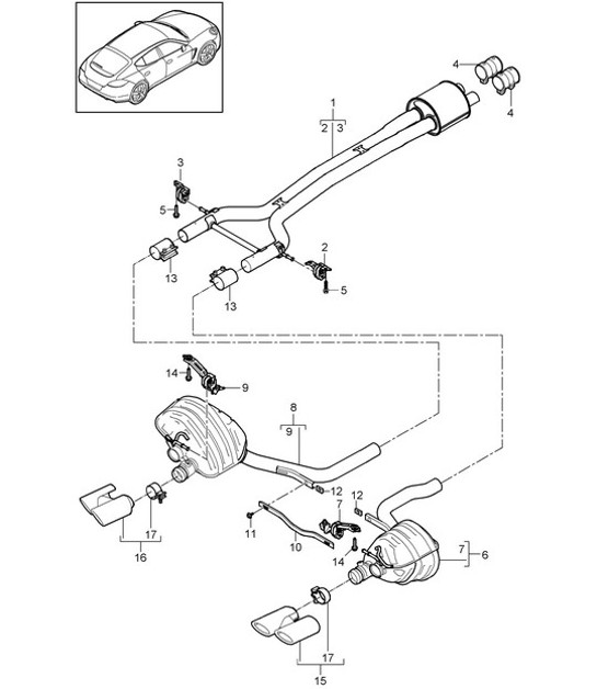 Diagram 202-040 Porsche Cayman S 3.4L 981 2013-16 Fuel System, Exhaust System