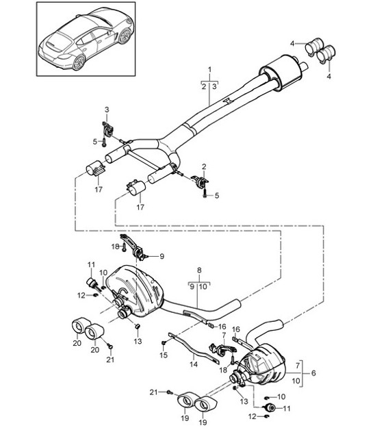 Diagram 202-085 Porsche Panamera 970 MK2 (2014-2016) Fuel System, Exhaust System