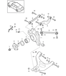 Essieu arrière / Support de roue / Triangle de direction / Barre de direction / Moyeu de roue / Pare-pierres Panamera 970 (G1) 2010-16