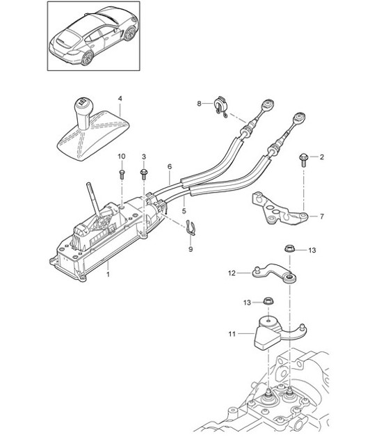 Diagram 701-000 Porsche Panamera Turbo S V8 4.8L Hand Lever System, Pedal Cluster 