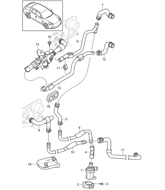 热气管路 / 供给 / 回流管路 / 水箱 / 辅助加热器 (PR:850,851) Panamera 970 (G1) 2010-16