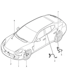 Wiring looms /  bumper / FRONT luggage compartment / Bonnet / anti-locking brake syst. -abs- / brake pad wear display / Front axle / Lock control / PDCC / Rear axle Panamera 970 (G1) 2010-16