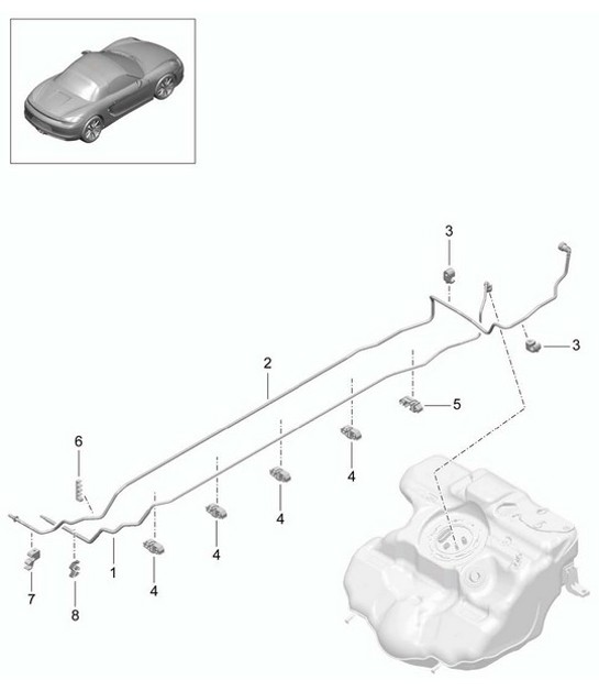 Diagram 201-005 Porsche Boxster 986/987/981 (1997-2016) Fuel System, Exhaust System