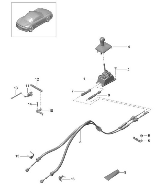 Diagram 701-000 Porsche Boxster S 981 3.4L 2012-16 Handhebelsystem, Pedalgruppe 