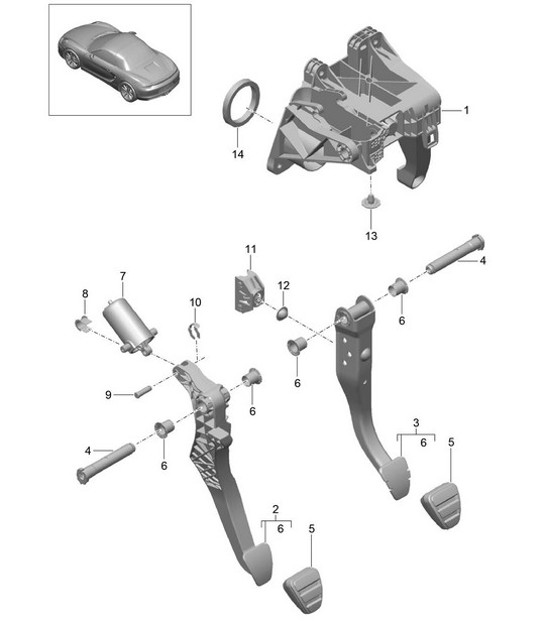 Diagram 702-000 Porsche Macan (95B) MK1 (2014-2018) Hand Lever System, Pedal Cluster 