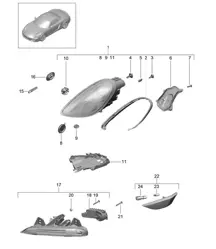 Headlights / Additional headlight / Turn signal indicator / Side marker light / Turn signal repeater (PR:-603, -620,-601) 981 Boxster / Boxster S 2012-16