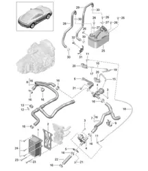 - PDK - Versnellingsbak / Warmtewisselaar / Olieleiding / Waterleiding (Model: CG205,CG225) 981C Cayman / Cayman S 2014-16