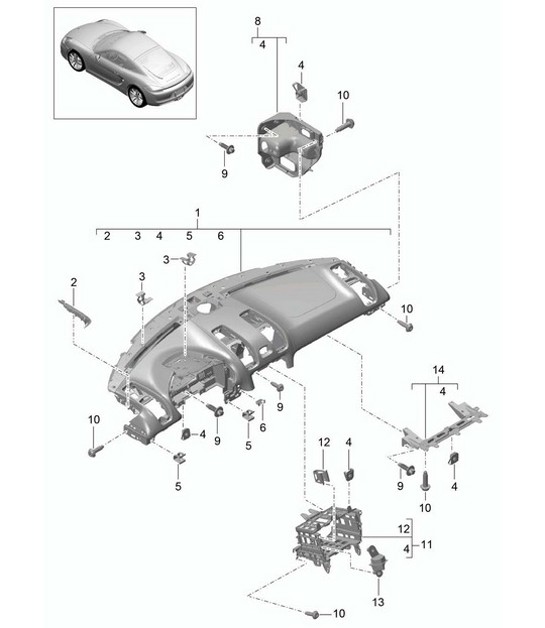 Instrument panel trim / Upper part / with: Fasteners 981C Cayman / Cayman S 2014-16