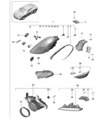 Phares avec : Feu de virage dynamique / Phare supplémentaire / Clignotant / Feu de position latéral / Répétiteur de clignotant (PR:603 620) 981C Casyman / Cayman S 2014-16
